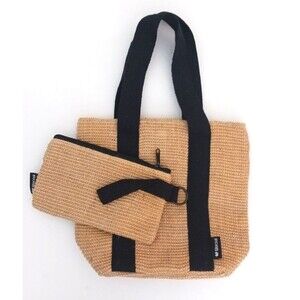 NEW Wacoal Natural Woven Jute Small Tote Clip In Wristlet Bag Blk Straps